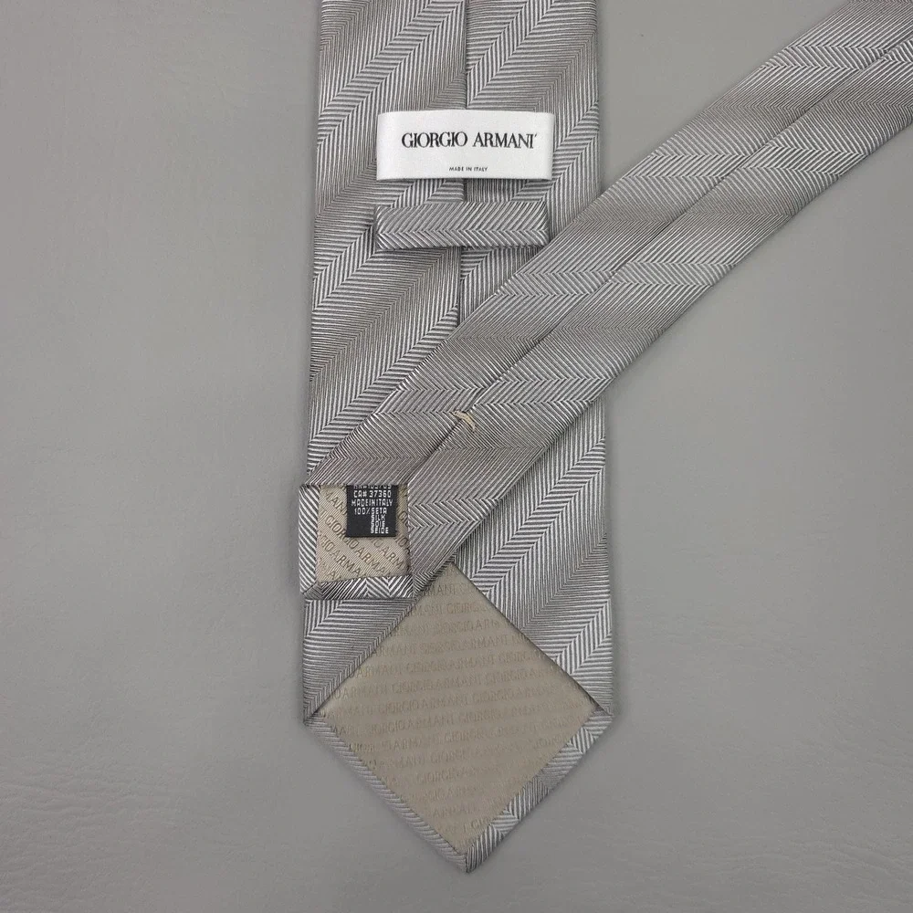 Giorgio Armani Tie Lot Of 2 Mens Gray Silk Striped Classic Hand Made Italy